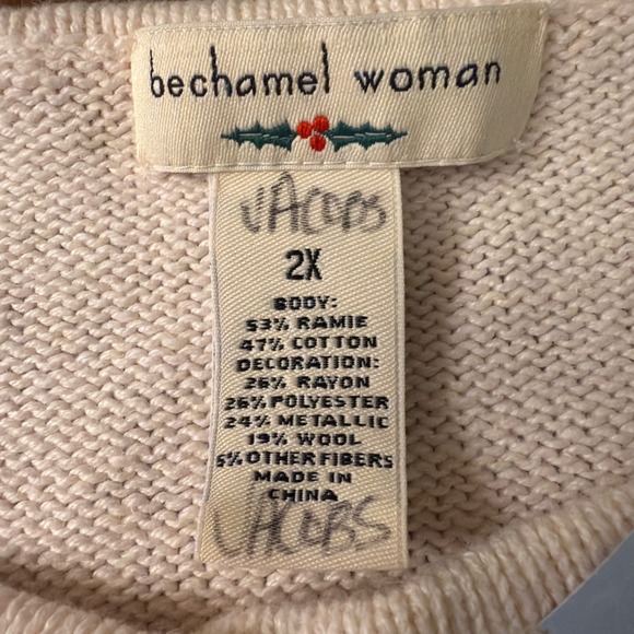 Bechamel Woman 2X Christmas Cardigan Sweater Bells Stockings Angels Holiday - Picture 4 of 6